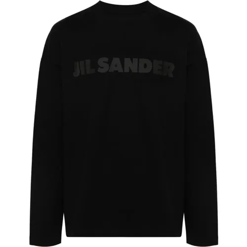 Schwarzes T-Shirt mit Logo-Print und Rundhalsausschnitt , Herren, Größe: S - Jil Sander - Modalova