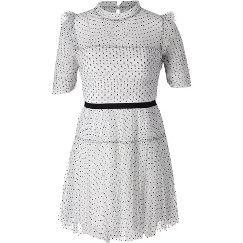 Ruched Polka-Dot Mini Dress in Tulle , female, Sizes: S - Self Portrait - Modalova