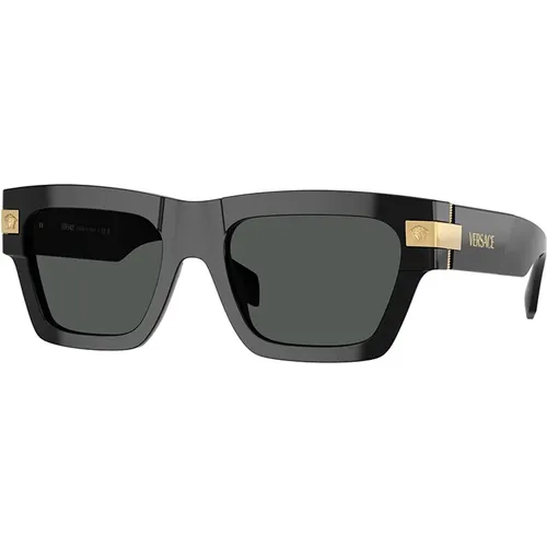Stilvolle Schwarze Sonnenbrille mit Dunkelgrau , Herren, Größe: 55 MM - Versace - Modalova