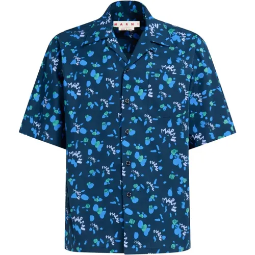 Short-sleeve Dripping-Print Bowling Shirt , male, Sizes: XL, L, M, S - Marni - Modalova