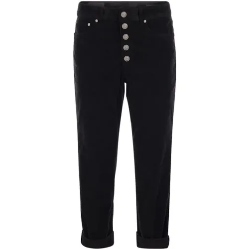 Koons - Multi-striped velvet trousers with jewelled buttons , female, Sizes: W26, W27, W24, W29, W25, W28, W30 - Dondup - Modalova