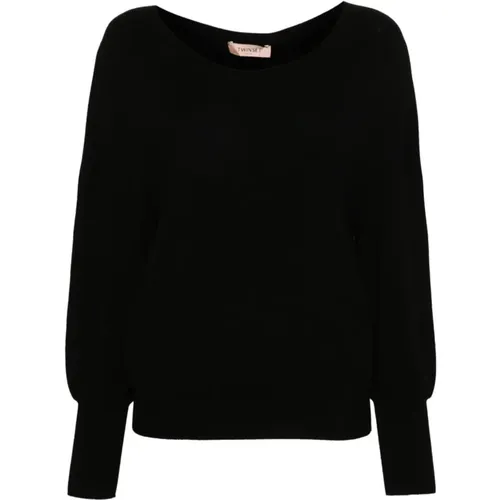 Schwarze Bootshals Pullover , Damen, Größe: L - Twinset - Modalova