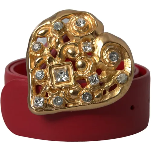 Roter Leder Herz Metall Gürtel , Damen, Größe: 80 CM - Dolce & Gabbana - Modalova