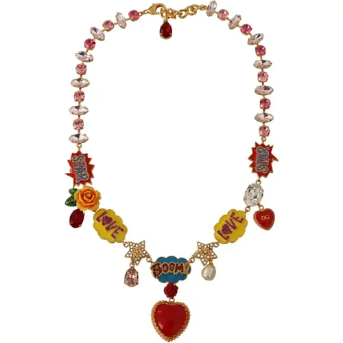 Handbemalter Charme-Halskette mit Kristallen & Elementen - Dolce & Gabbana - Modalova