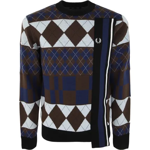 Striped Panelled Argyle Jumper , male, Sizes: XL - Fred Perry - Modalova