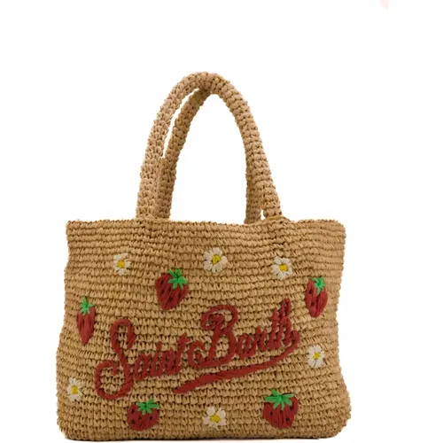 Straw Bag with Strawberry Embroidery , female, Sizes: ONE SIZE - MC2 Saint Barth - Modalova