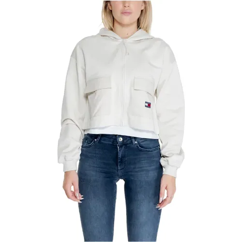 Beiger Kapuzen-Zip-Up-Sweatshirt für Frauen , Damen, Größe: S - Tommy Hilfiger - Modalova