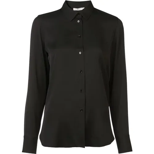 Schwarze Seidenbluse mit langen Ärmeln , Damen, Größe: XS - Vince - Modalova