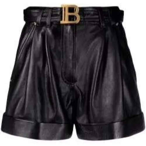 Logo-Buckle Leather Shorts with Gold-Tone Hardware , female, Sizes: 2XS - Balmain - Modalova