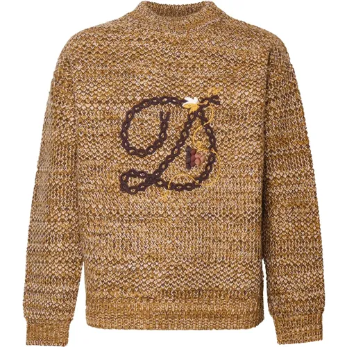 Melange Wool Sweater with Letter , male, Sizes: S, XL, L, M - Drole de Monsieur - Modalova