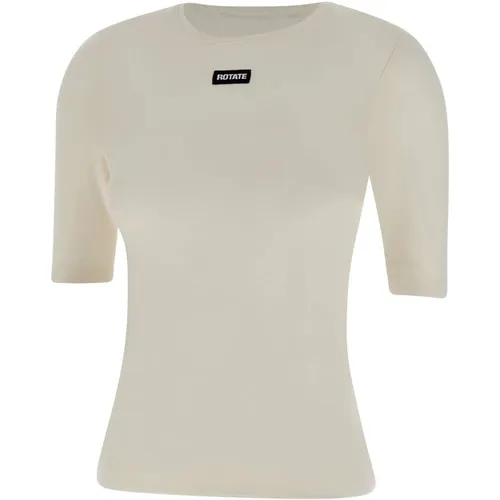 Weiße Baumwoll-Modal-T-Shirt mit Logo , Damen, Größe: XS - ROTATE Birger Christensen - Modalova