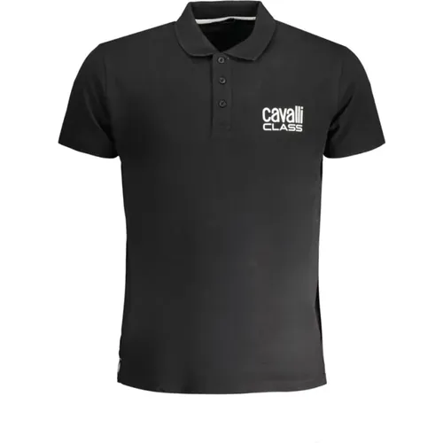 Schwarzes Baumwoll-Poloshirt mit Druck , Herren, Größe: L - Cavalli Class - Modalova