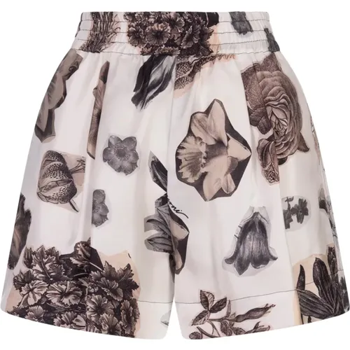 White Floral Print Poplin Shorts , female, Sizes: 2XS - Marni - Modalova
