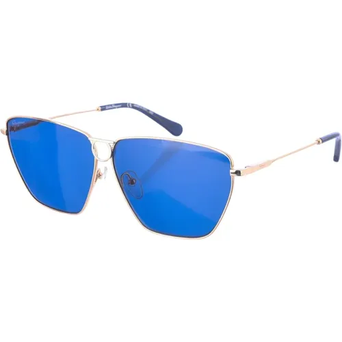 Rechteckige Sonnenbrille mit Metallrahmen , Damen, Größe: 63 MM - Salvatore Ferragamo - Modalova