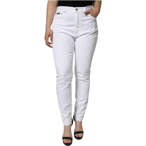 Weiße Skinny Jeans Mittlere Taille Stretch , Damen, Größe: L - Dolce & Gabbana - Modalova