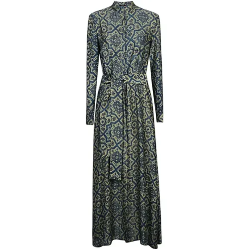 Blaues Langarmkleid mit Handdruck , Damen, Größe: XL - Obidi - Modalova