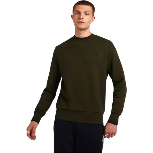 Cotton Crewneck Sweatshirt with Curly Reverse , male, Sizes: M - Fred Perry - Modalova