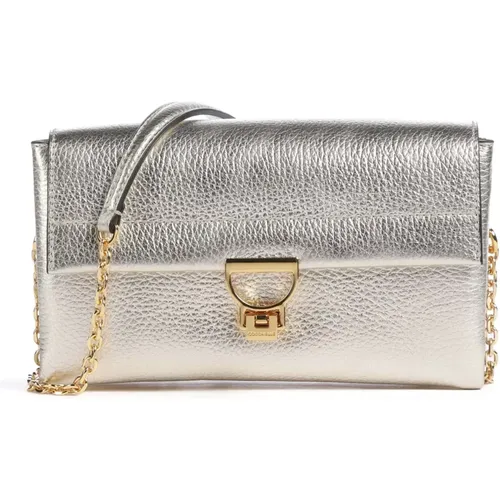 Silver Leather Snap Closure Shoulder Bag , female, Sizes: ONE SIZE - Coccinelle - Modalova