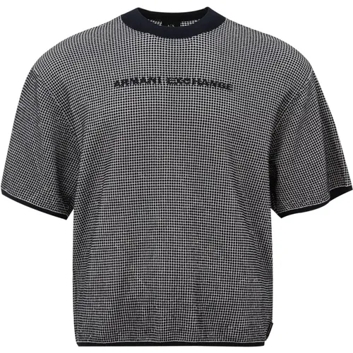 Blau Weißes Micro Check T-Shirt - Armani Exchange - Modalova