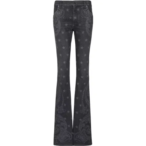 Jeans mit Sternen und Paisley,Schwarze Sterne und Paisley Print Denim Jeans - Balmain - Modalova