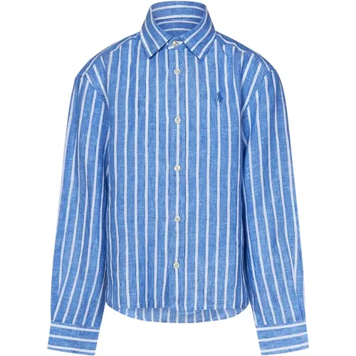 Blau Gestreiftes Leinenhemd mit Knopfverschluss - Polo Ralph Lauren - Modalova