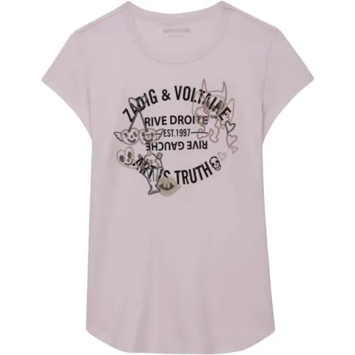 Rosa T-Shirt mit Siebdruck , Damen, Größe: XS - Zadig & Voltaire - Modalova