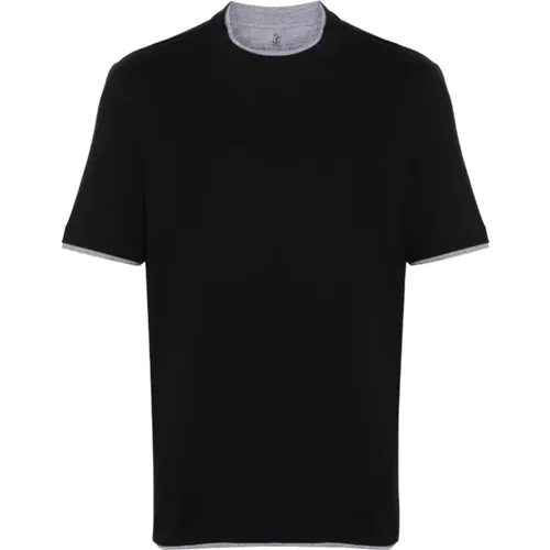 Schwarzes T-Shirt mit Lagen-Effekt , Herren, Größe: L - BRUNELLO CUCINELLI - Modalova