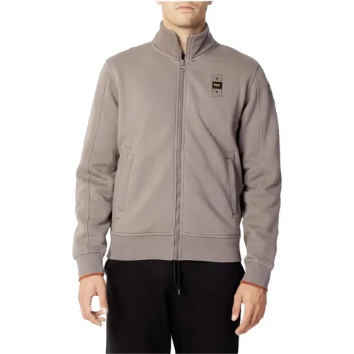 Brauner Rollkragen-Sweatshirt mit Reißverschluss und Seitentaschen , Herren, Größe: 2XL - Blauer - Modalova