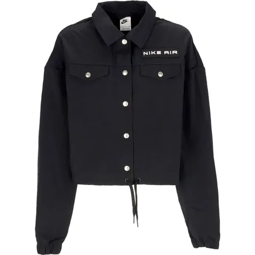 Schwarz/Weiß Gewebte Crop Jacke Streetwear , Damen, Größe: L - Nike - Modalova
