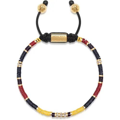 Men`s Beaded Bracelet with Black, Yellow and Red Mini Disc Beads , male, Sizes: L, M, XL - Nialaya - Modalova