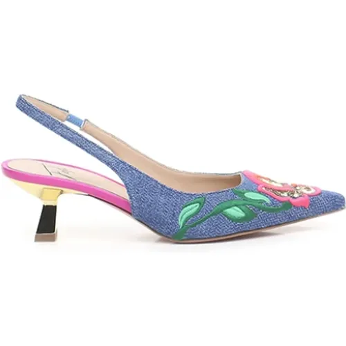 Denim Slingback with Floral Sequins , female, Sizes: 6 UK, 4 UK - Roberto Festa - Modalova