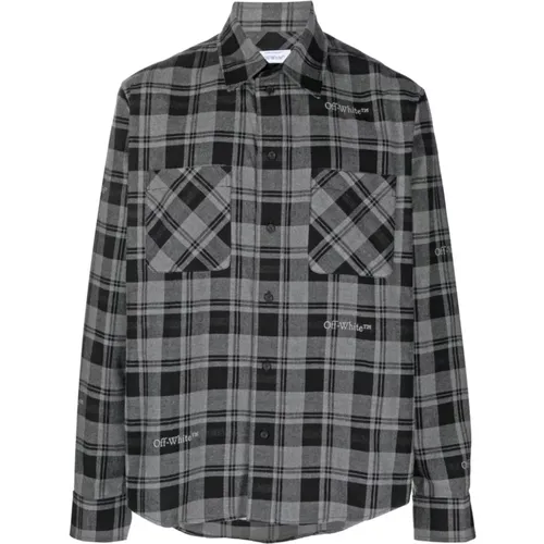 Grey Checked Cotton Shirt with Long Sleeves , male, Sizes: S, M, L - Off White - Modalova