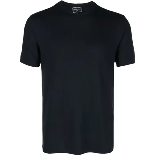 Navy Jersey Crew-Neck T-Shirt , Herren, Größe: XL - Giorgio Armani - Modalova