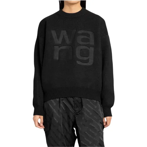 Schwarzer Pullover mit geprägtem Logo , Damen, Größe: M - alexander wang - Modalova