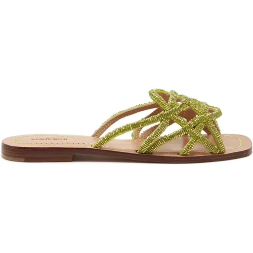 Hand-Embroidered Loafer-Sandals with Woven Straps , female, Sizes: 5 UK, 8 UK - Maliparmi - Modalova