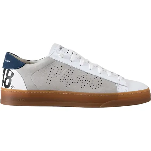 Weiß Graue Leder Sneakers Eleganter Stil , Herren, Größe: 44 EU - P448 - Modalova