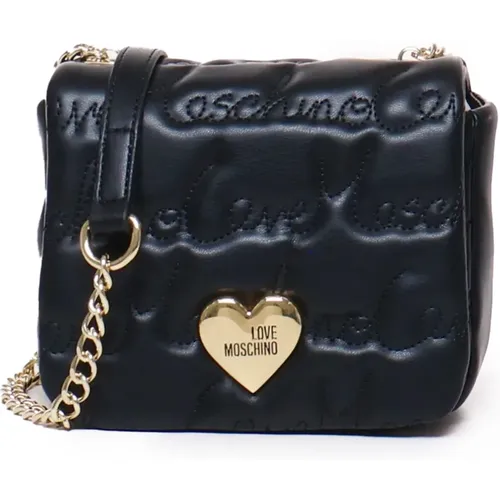 Schwarze Ecoleder-Schultertasche mit Metalllogo - Love Moschino - Modalova