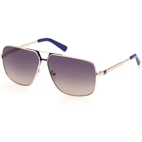 Goldener Rahmen Blaue Linse Sonnenbrille , Herren, Größe: 61 MM - Guess - Modalova