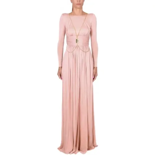 Elegant Long Dress with Back Opening, - Size: 40, Color: , female, Sizes: M, S - Elisabetta Franchi - Modalova