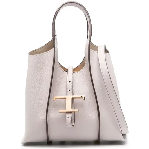 Grey Calf Leather Tote Bag with Pleat Detailing , female, Sizes: ONE SIZE - TOD'S - Modalova