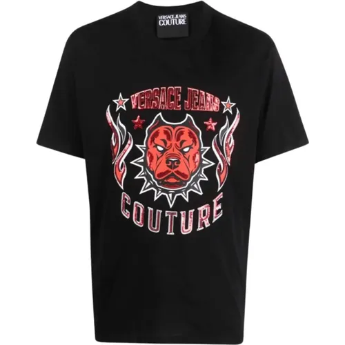 Logo Pailletten T-Shirt , Herren, Größe: M - Versace Jeans Couture - Modalova