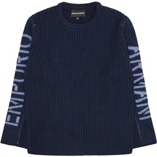 Junior Blauer Pullover mit Logoärmeln - Emporio Armani - Modalova