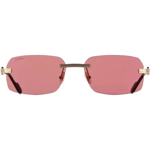 Rechteckige randlose Sonnenbrille mit metallischem Rahmen - Cartier - Modalova