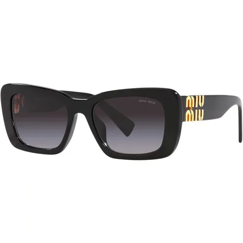 Rechteckige Sonnenbrille mit verlaufenden grauen Gläsern und goldenem Logo - Miu Miu - Modalova