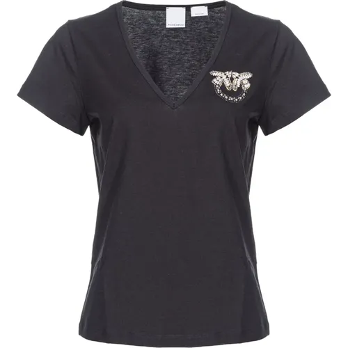 Schwarzes Love Birds T-Shirt , Damen, Größe: L - pinko - Modalova