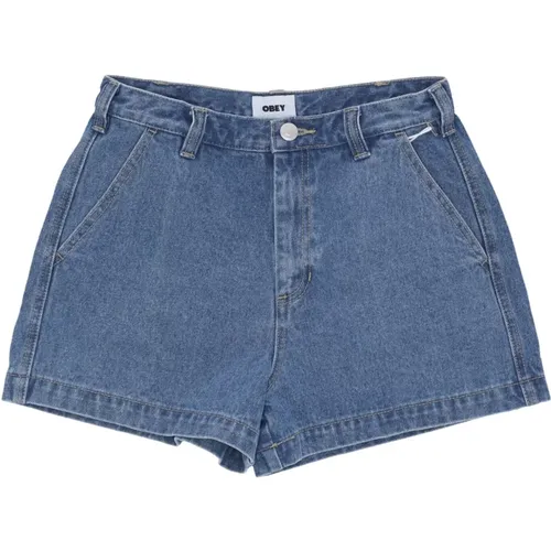 Denim Shorts mit Logo-Verschluss , Damen, Größe: W28 - Obey - Modalova