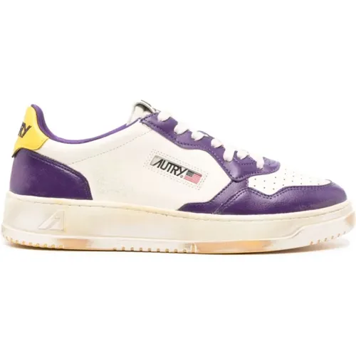 Vintage White Sneakers Yellow Purple Trim , male, Sizes: 9 UK, 6 UK, 7 UK, 10 UK, 11 UK - Autry - Modalova