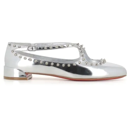 Silver Studded Ballet Flats Mirror Leather , female, Sizes: 7 UK, 5 1/2 UK, 5 UK, 4 1/2 UK, 6 UK - Christian Louboutin - Modalova