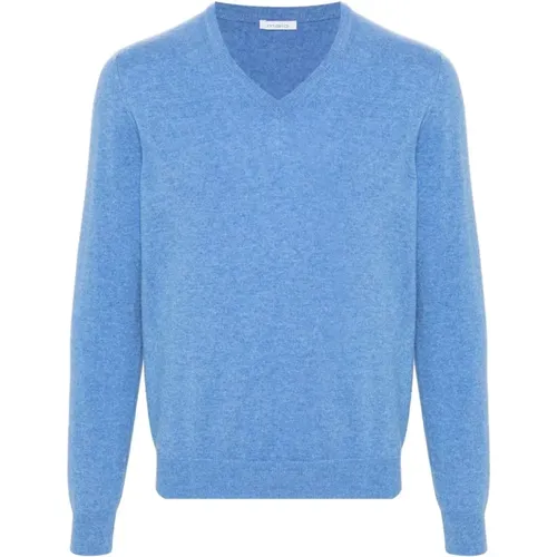 Kaschmir V-Ausschnitt Pullover Blau , Herren, Größe: XL - Malo - Modalova