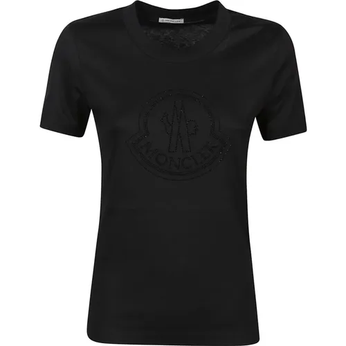 Schwarzes T-Shirt , Damen, Größe: XL - Moncler - Modalova